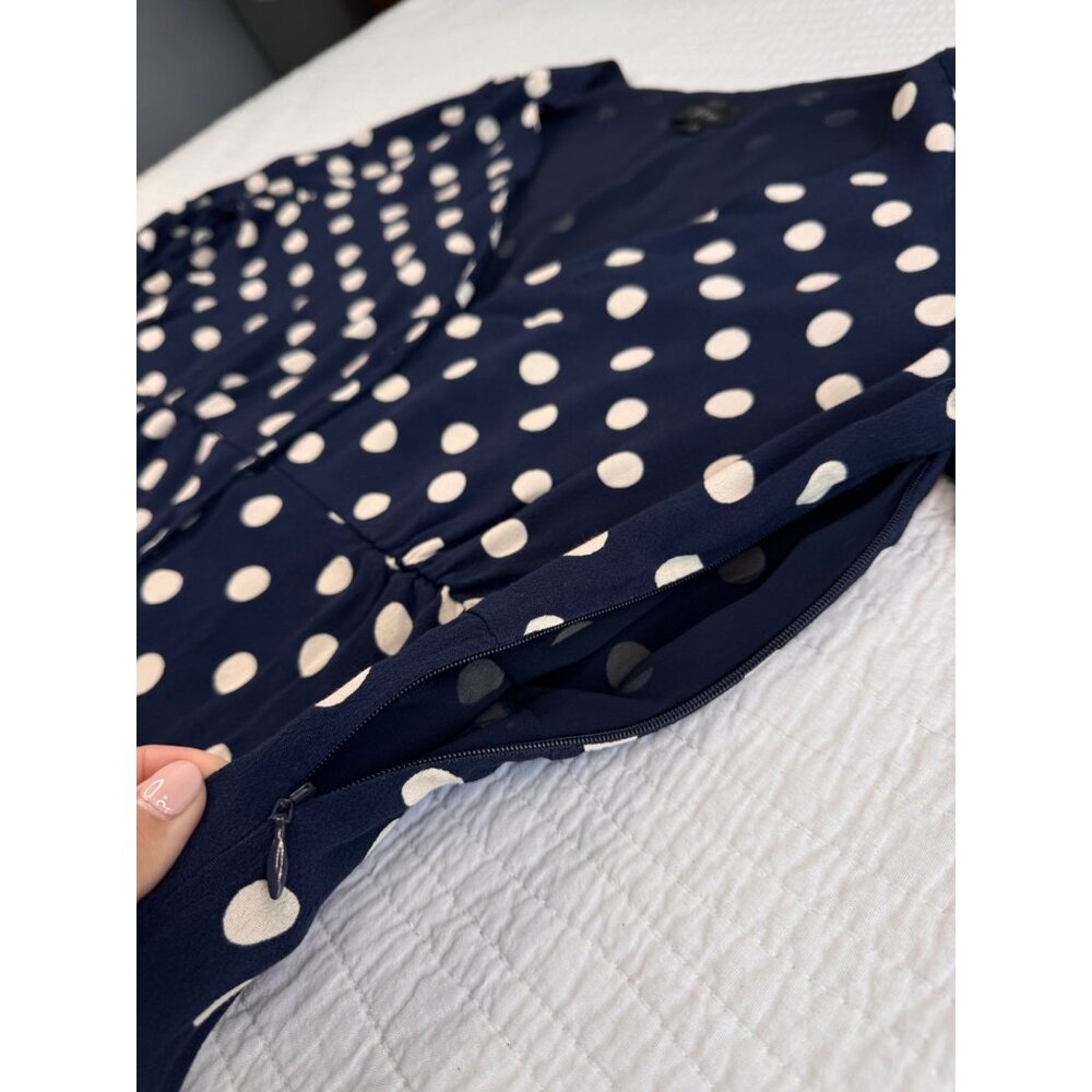 J.Crew Navy Blue & White Polka Dot Long Sleeve Blouse SZ 14 Classic - Picture 8 of 12